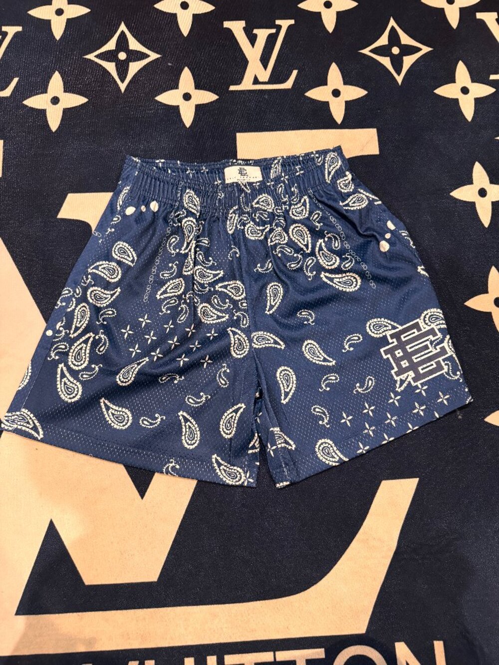 Paisley Pattern Shorts and Graphic Tee Set - Blue & Black